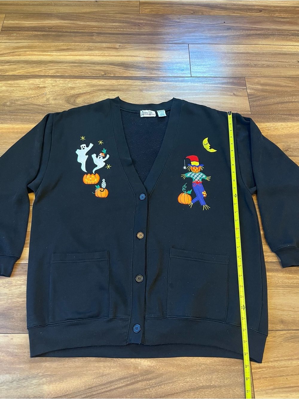 Embroidered Halloween cardigan sweater w/ pockets vintage cottagecore ghosts XL - Picture 5 of 5